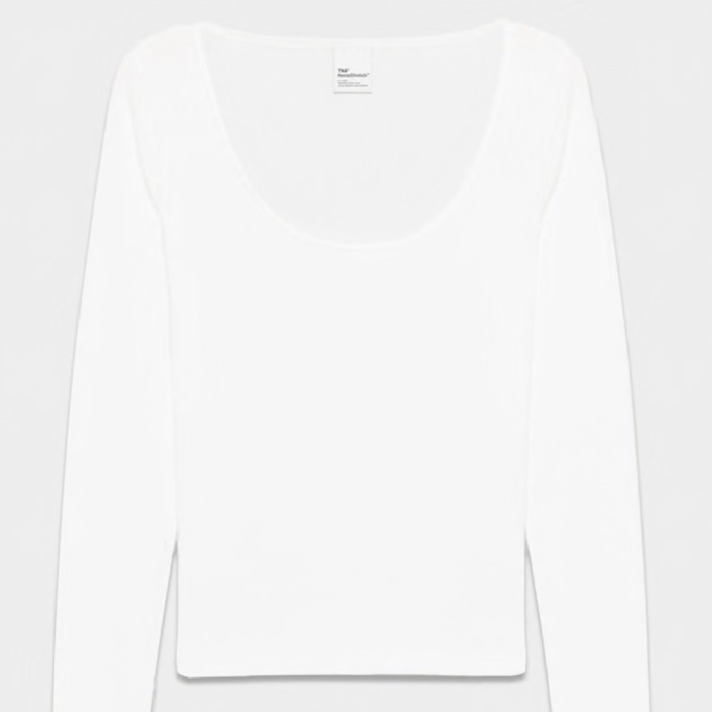 Aritzia HomeStretch™ Rib Scoopneck Longsleeve in white.